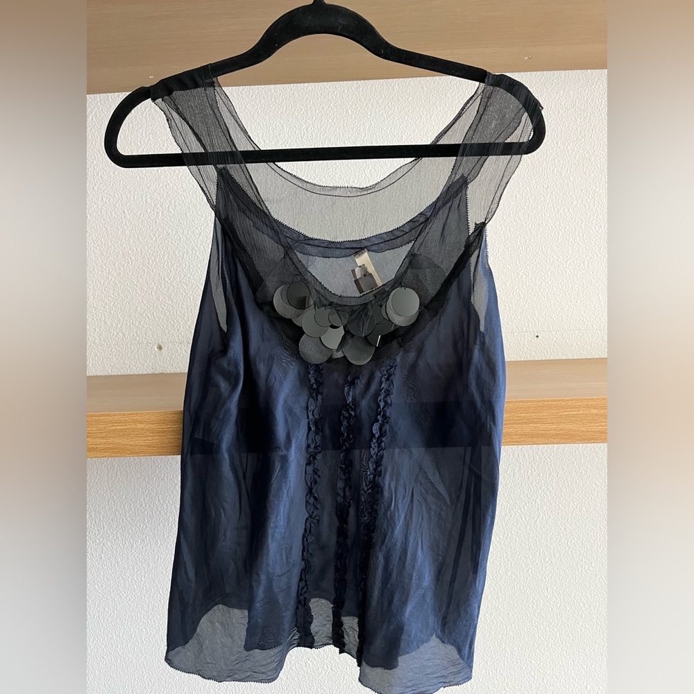 Vera Wang Navy Silk Tank Top